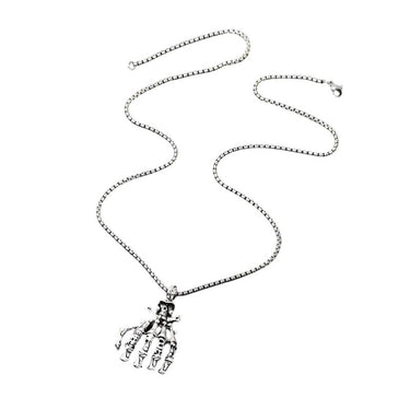 Sterling Silver Skeleton Hand Bone Pendant Necklace